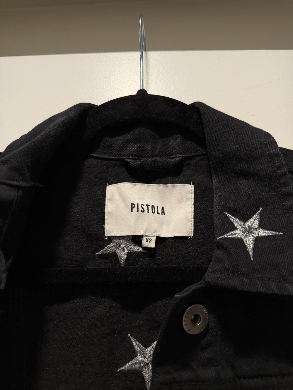 pistola Black Cropped Denim Jacket with Silver Star Embroidery - Picture 4 of 8